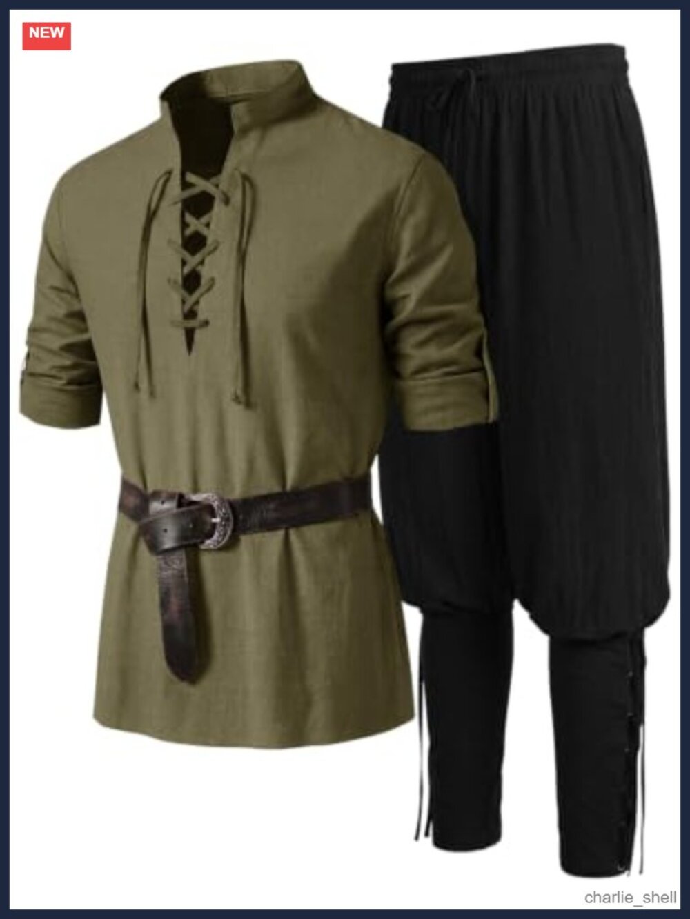 Men's Medieval Viking Pirate 2-Piece Costume Set Pure Cotton Tunic Pants